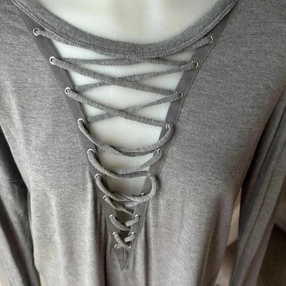 Size S One Eleven by Express long sleeve gray tie front top - Picture 2 of 5